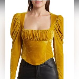 NWT Free People Hold Me Puff Sleeve Velvet Top - Glistening Gold